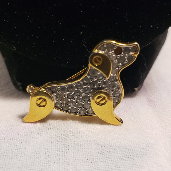 Beautiful and RARE Signed Monet Screw Construction Dog Brooch and Pave Crystals - Picture 1 of 6